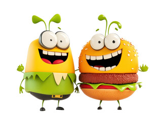 Obraz premium Cute cartoon characters holding burgers