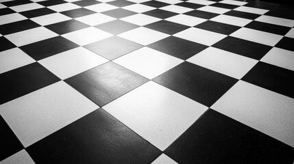 A high-contrast black and white checkerboard background, clean and simple