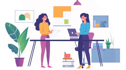 Two Businesswomen Collaborating in Office