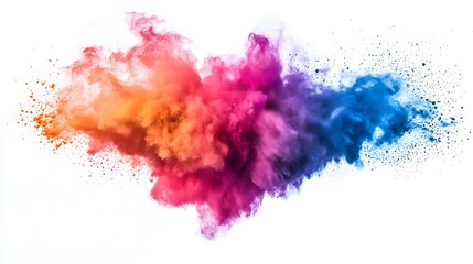Lush Lava color powder explosion on white background. Colored cloud. Colorful dust explode. Paint Holi. 