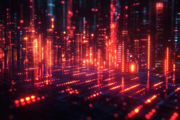 Obraz premium Abstract digital landscape with glowing data streams and a padlock symbolizing cybersecurity.
