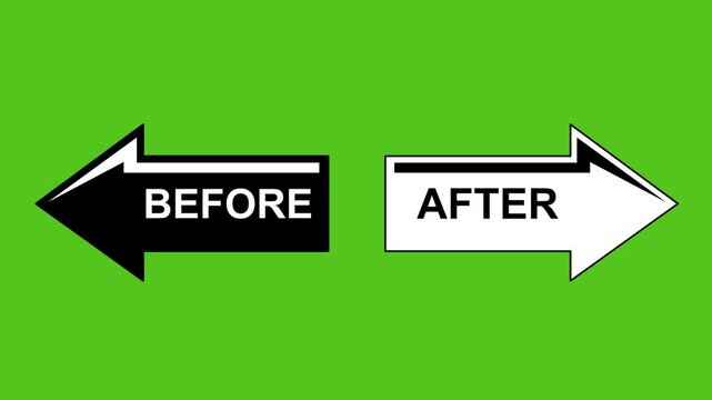 video animation black and white icon arrows with prev and next text word, on a green chroma key background