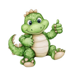 Fototapeta premium Cute green dinosaur giving a thumbs up.