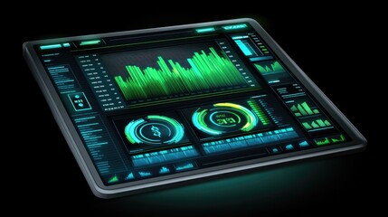 Isometric art of a financial dashboard with stock market charts, analytics, and trading data, capturing the essence of modern finance and investment platforms.