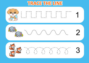 trace the line cute animal . game for kids