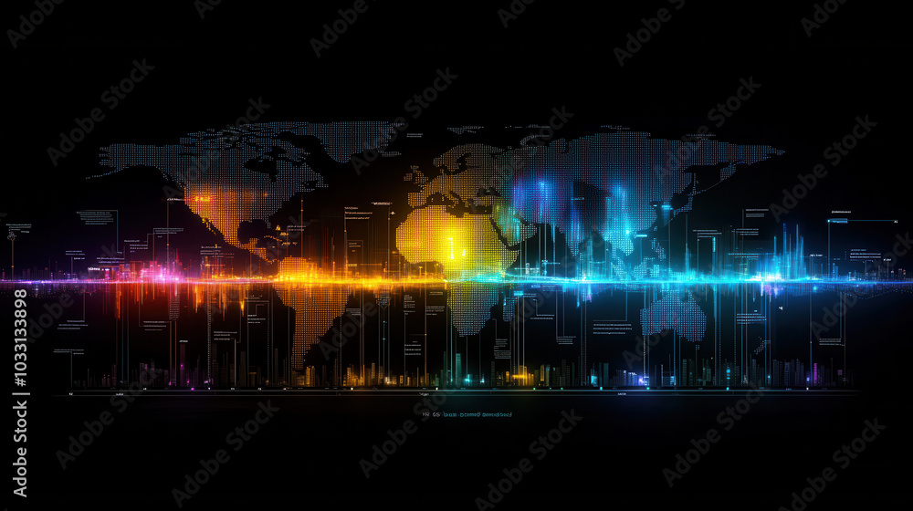 Poster global interest rates are visualized in colorful graphical timeline, showcasing fluctuations across 