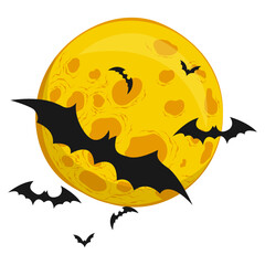 Halloween Bats Illustration Flying with Full Moon
