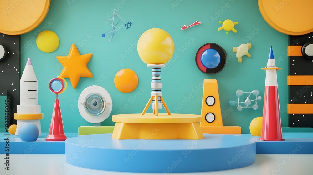 Poster Colorful 3D Render of Abstract Shapes and Objects