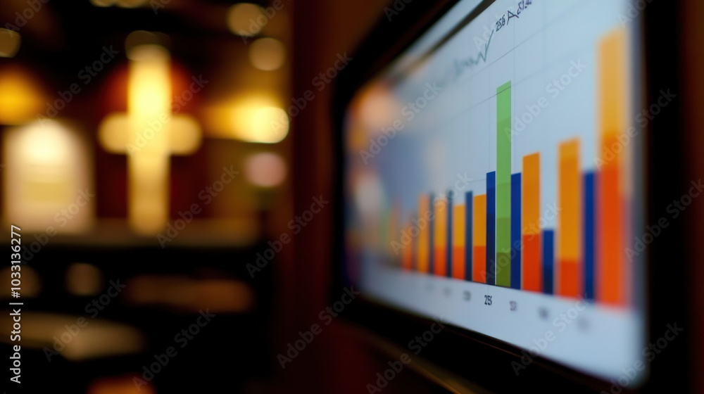Aufkleber a bar graph displayed on a screen with a blurry image of a cross in the background.