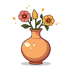 Vector orange vase with flowers icon for bouquet display