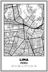 Black and white printable Street map art Lima city, Peru. Travel poster with coordinates, poster design, Modern Poster Wall Art Home Decor Ready to Printable