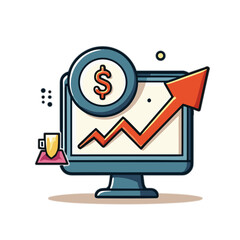 Financial growth on computer screen, business analytics vector icon
