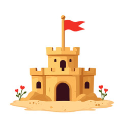 Vector sand castle illustration, beach fun icon