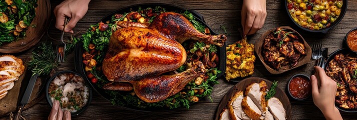 Festive Feast with Roasted Turkey and Side Dishes