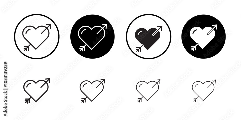 Poster heart with arrow icon isolated flat vector in outline