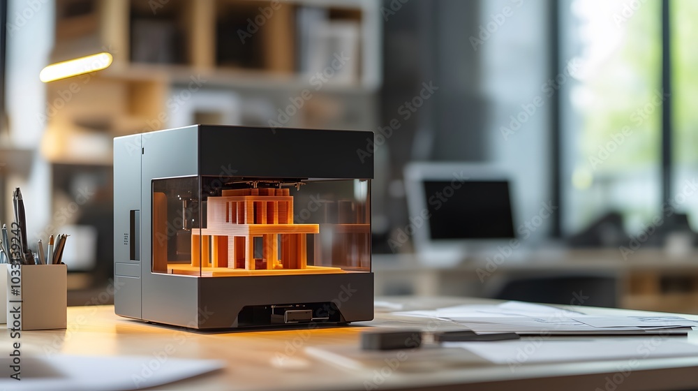 Aufkleber 3d printer creating a model of a building