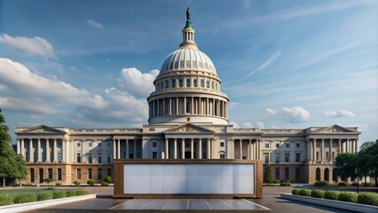 Obraz premium The United States Capitol Building, a majestic Neoclassical structure with a dome and columns, stands proudly against a clear blue sky.