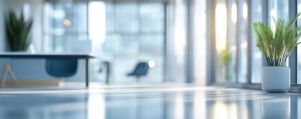 Modern Office Workspace with Natural Light and Green Plant Decor Enhancing Productivity