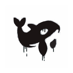 Spray Graffiti whale shark icon isolated on white background. graffiti whale shark icon with overspray in black on white. Vector illustration.