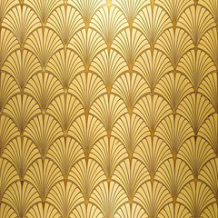 A luxurious golden wallpaper with an Art Deco-inspired pattern.
