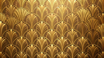 A luxurious golden wallpaper with an Art Deco-inspired pattern.