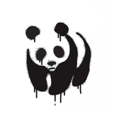 Spray Graffiti panda icon isolated on white background. graffiti panda icon with overspray in black on white. Vector illustration.