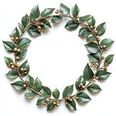 Decorative wreath made of green leaves and golden berries