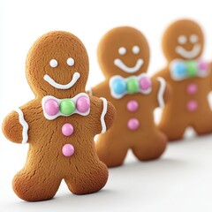 Gingerbread man cookies, fun and festive, white isolated background
