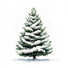 Snow-covered Christmas tree, white isolate background