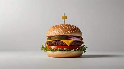 hamburger on a wooden table hamburger on white background isolated. 