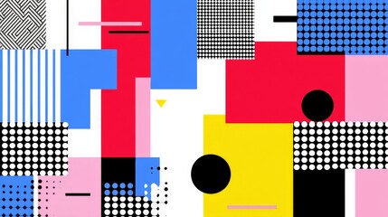 Vibrant Abstract Geometric Composition with Contrasting Shapes and Patterns