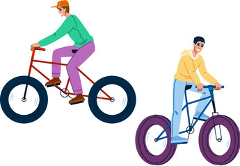 Obraz premium funny fat biking man vector. guy sport, fun crazy, outdoors downhill funny fat biking man character. people flat cartoon illustration