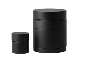 Elegant black jars perfect for cosmetics or storage, showcasing modern design and versatility in any setting.