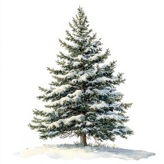 Obraz premium Snow-covered evergreen tree on white isolated background