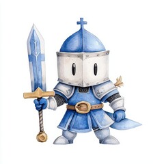 Naklejka premium Knight character with sword, white isolate background
