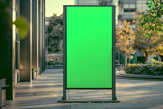 vertical blank green screen billboard mock up at a library courtyard