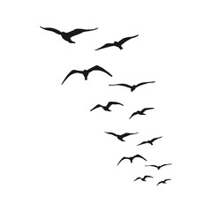 Illustration of a Flock of Birds Flying Silhouette
