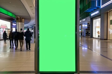 Fototapeta premium vertical blank green screen billboard mock up at a shopping mall entrance