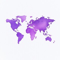 Purple watercolor world map, white isolated background