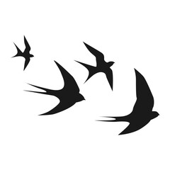 Illustration of a Flock of Birds Flying Silhouette