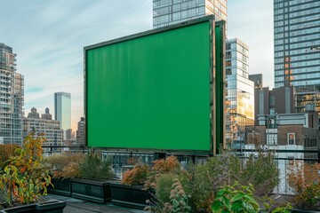 Obraz premium vertical blank green screen billboard mock up at a urban rooftop