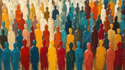 Abstract group of crowded colorful people illustration. Mob of people
