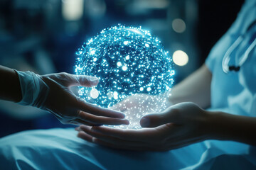Hands holding a glowing orb, representing energy and innovation in healthcare.