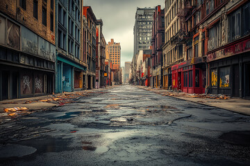 Fototapeta premium A viral pandemic emptying city streets, with closed businesses, deserted public spaces, and quarantine zones