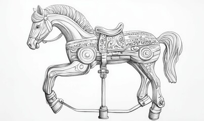 Ornate carousel horse line drawing.