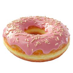 3d rendering icon strawberry pink doughnut illustration png. cartoon minimal style on transparent isolated background.