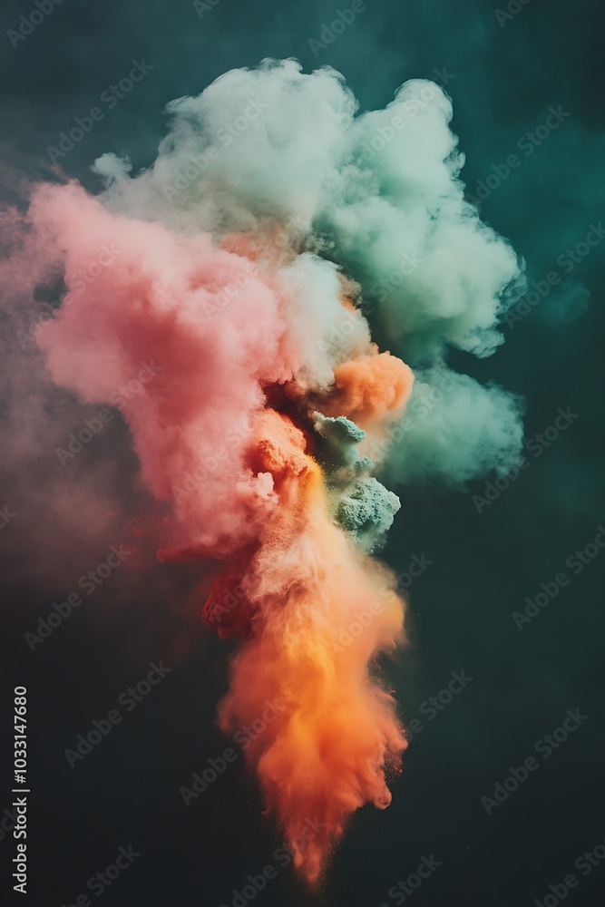 Aufkleber a vibrant explosion of colored smoke rising against a dark background, creating a mesmerizing and et