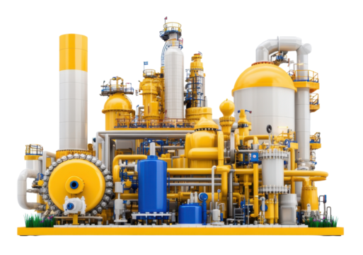 Industrial chemical plant, white background