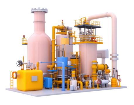 Industrial facility with machinery and pipes.