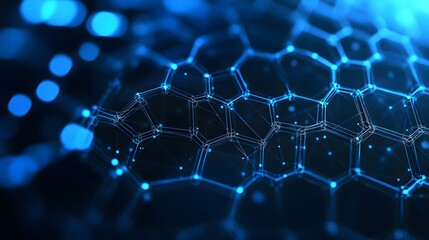 Obraz premium Abstract Blue Hexagon Pattern with Glowing Lines and Dots